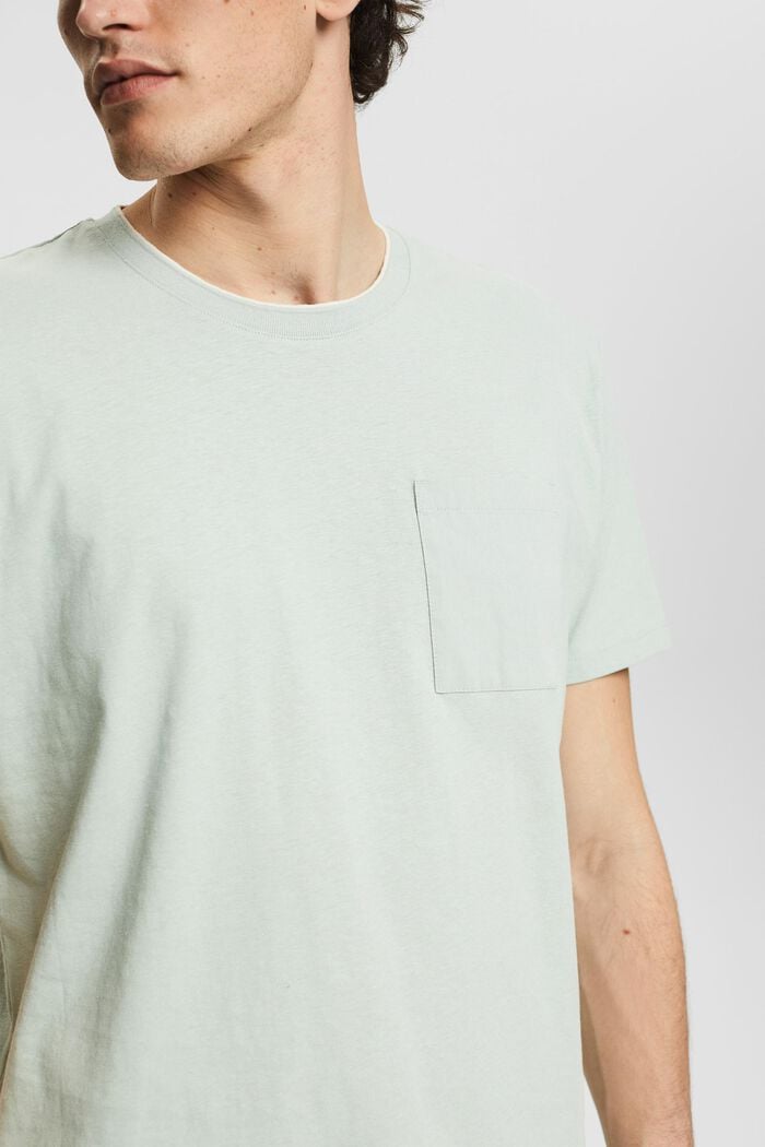 Met linnen: jersey T-shirt met borstzak, LIGHT KHAKI, detail image number 1