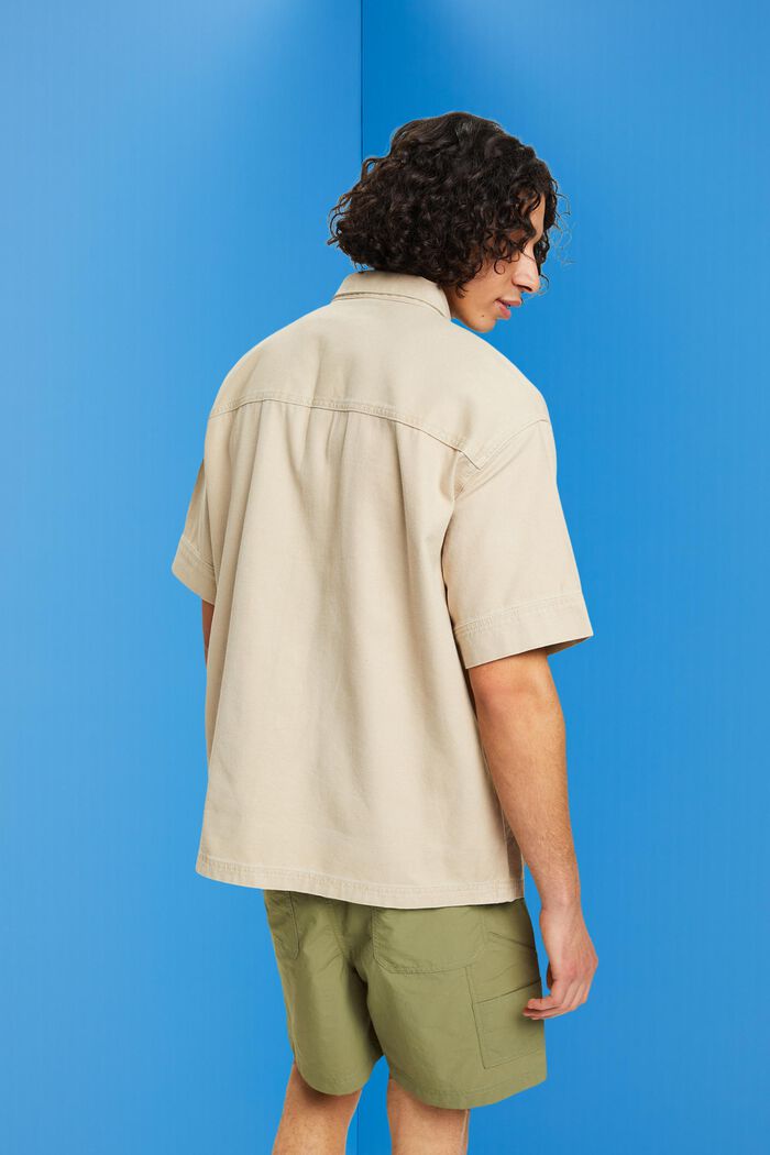 Boxy overhemd van denim met korte mouwen, SAND, detail image number 3