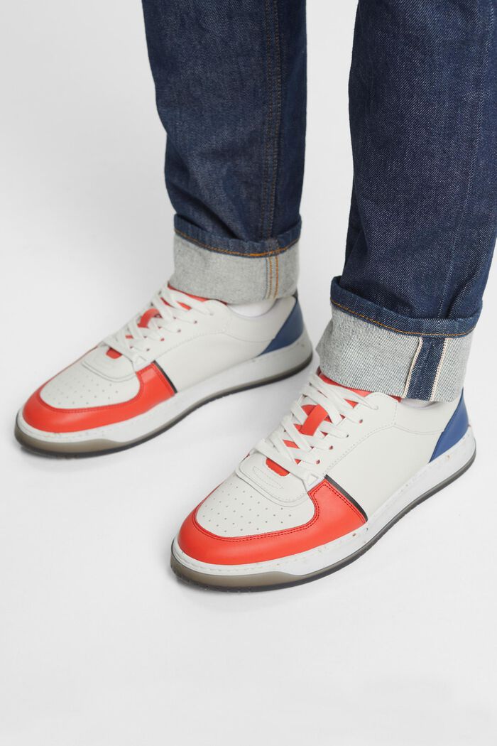 Leren sneakers met vetersluiting, CORAL RED, detail image number 1