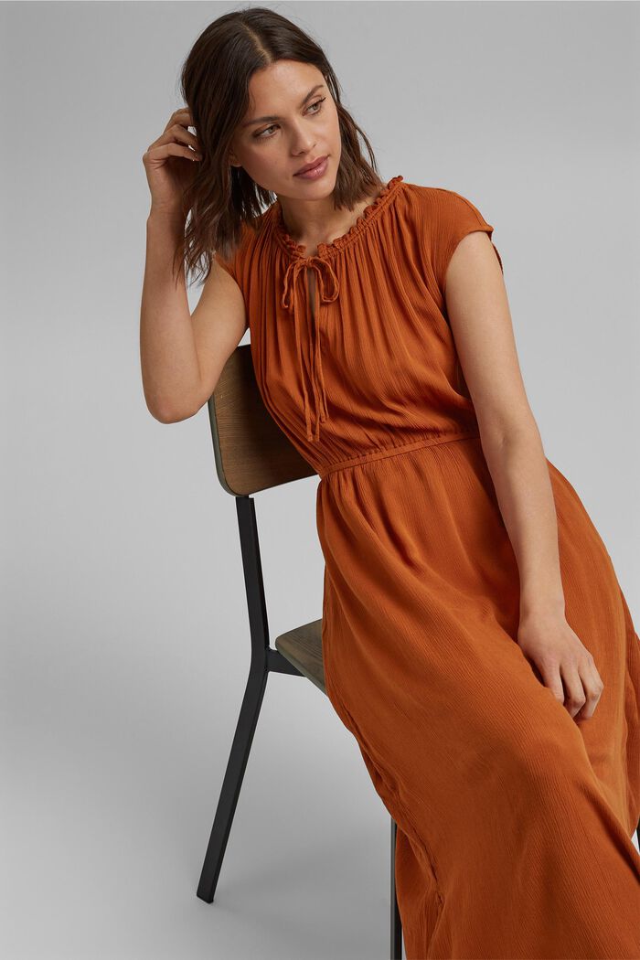 Maxi-jurk van LENZING™ ECOVERO™ met crinkle-look, CARAMEL, detail image number 5