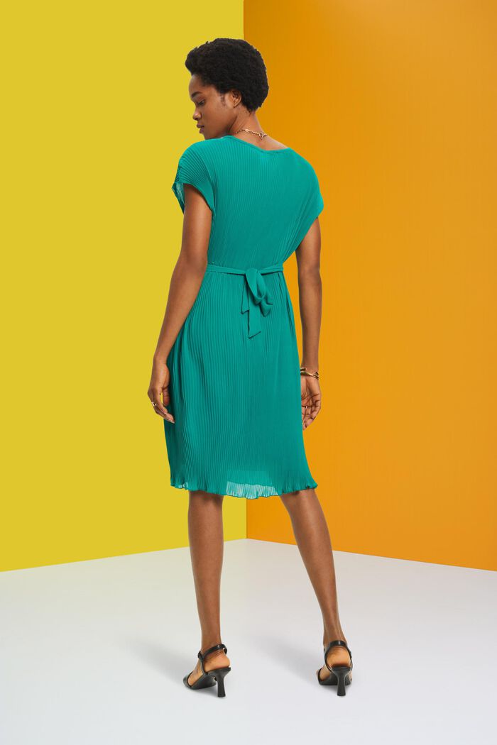 Mouwloze jurk met plissés, LENZING™ ECOVERO™, EMERALD GREEN, detail image number 3