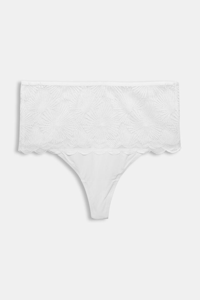 Gerecycled: string met hoge taille en kant, WHITE, overview