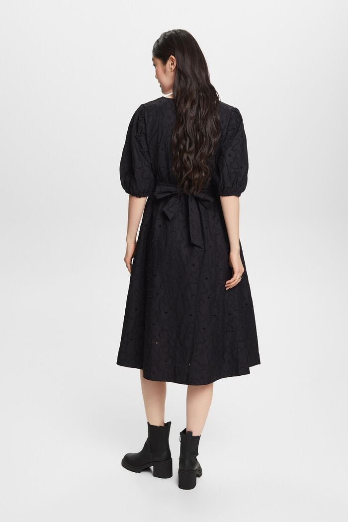Midi-jurk met pofmouwen en ceintuur, BLACK, detail image number 2