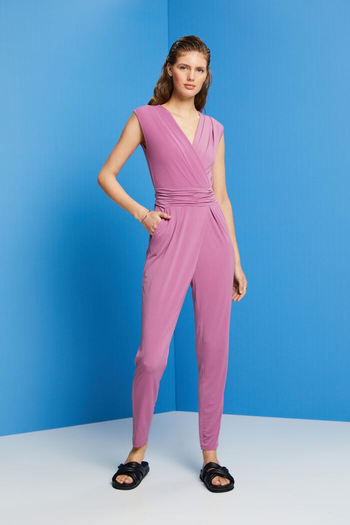 ESPRIT - Mouwloze jumpsuit met wikkelhals in e-shop