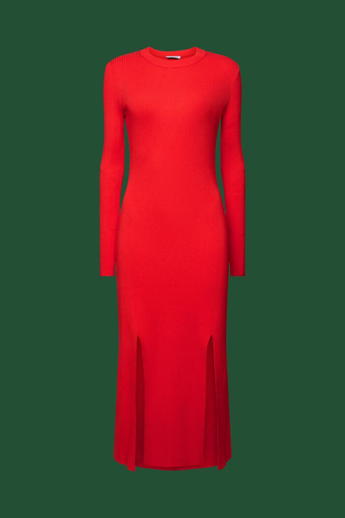 Ribgebreide midi-jurk, RED, detail image number 7