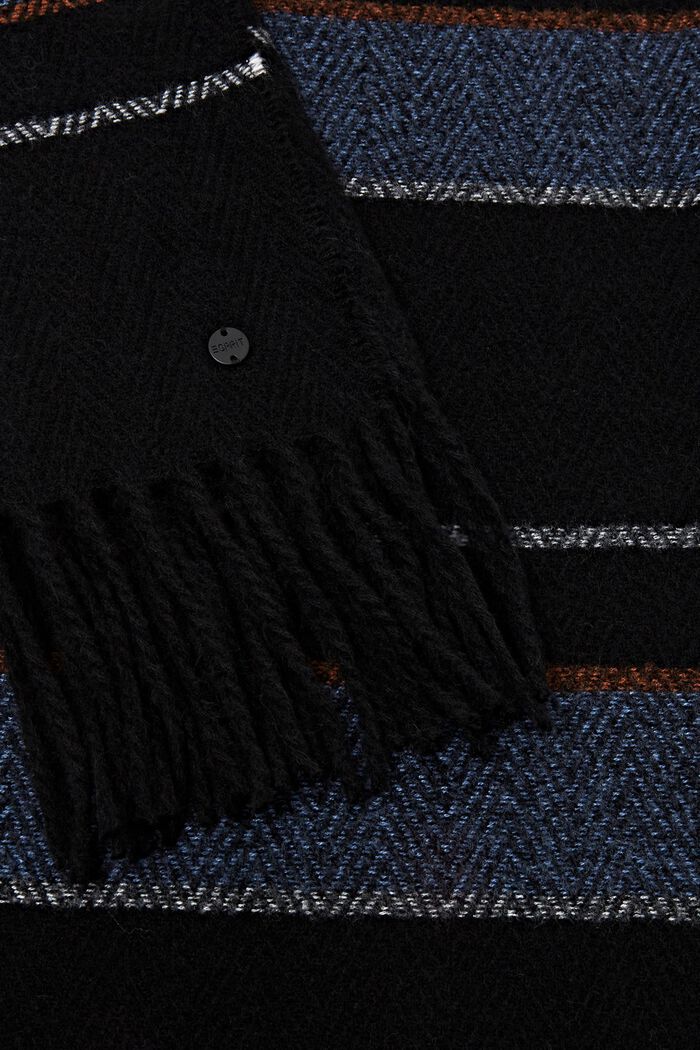 Gestreepte sjaal met franjes, BLACK, detail image number 1