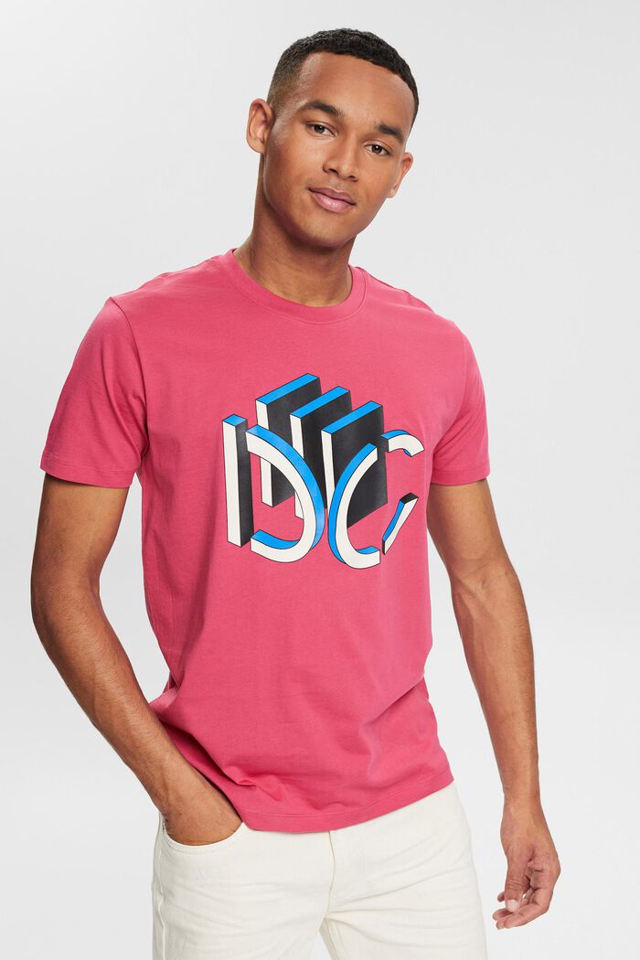Jersey T-shirt met grafische 3D-logoprint, DARK PINK, detail image number 0
