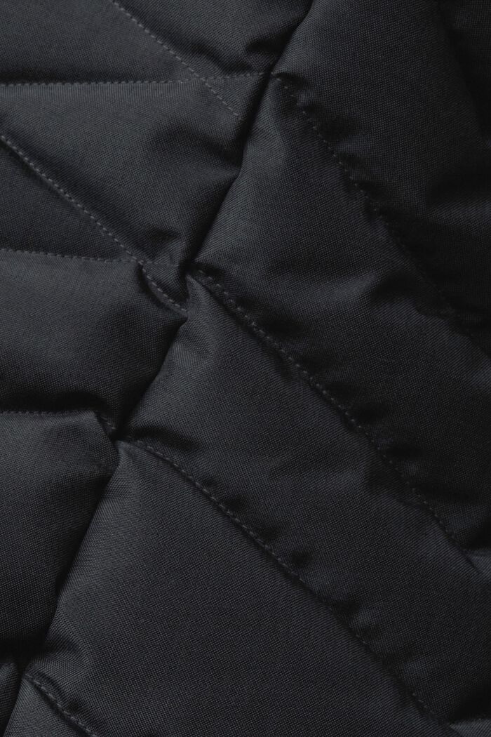 Gewatteerde mantel met capuchon van imitatiebont, BLACK, detail image number 4