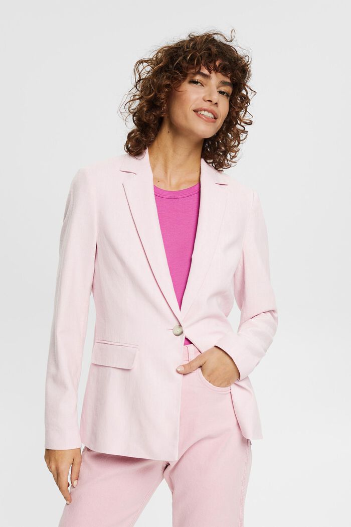 Met linnen: blazer met krijtstrepen, PINK, detail image number 0