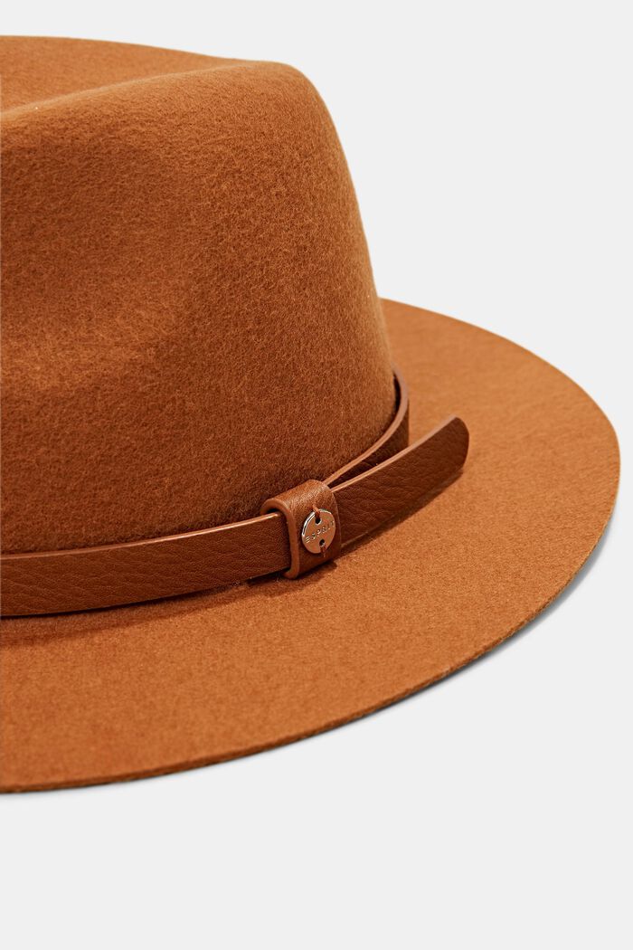 Van wol: hoed met band van imitatieleer, RUST BROWN, detail image number 1