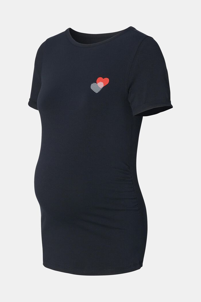 T-shirt met hartenprint op de borst, NIGHT SKY BLUE, detail image number 4