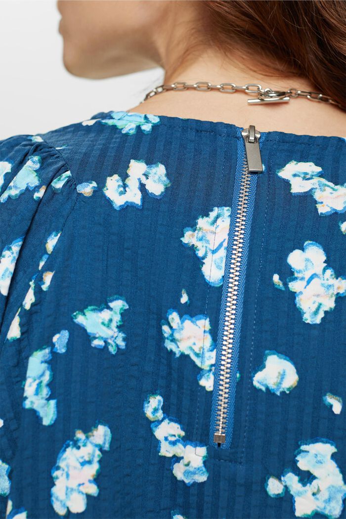 Seersucker blouse met bloemenmotief, PETROL BLUE, detail image number 4
