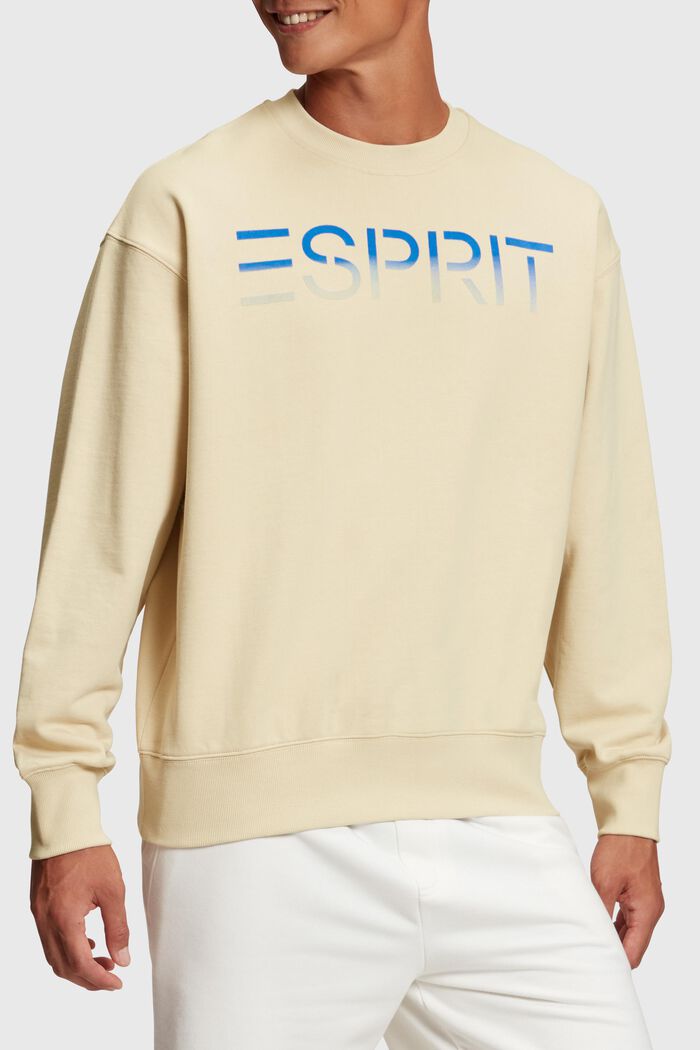 Sweatshirt met label en flockprint, BEIGE, detail image number 0