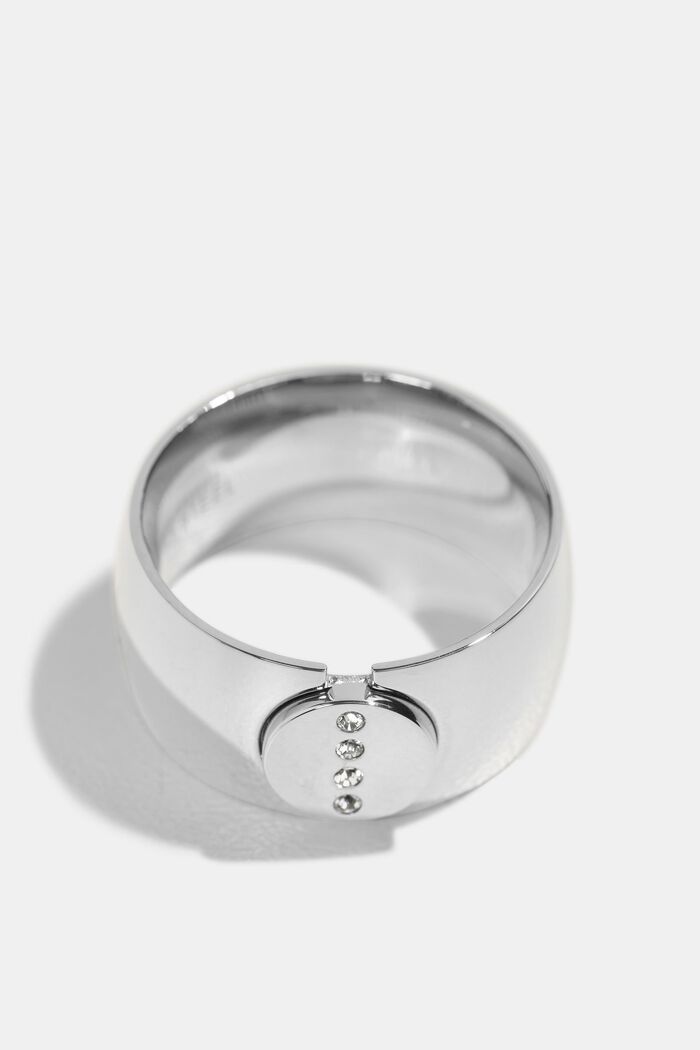 Ring van edelstaal met zirkonia, SILVER, detail image number 0
