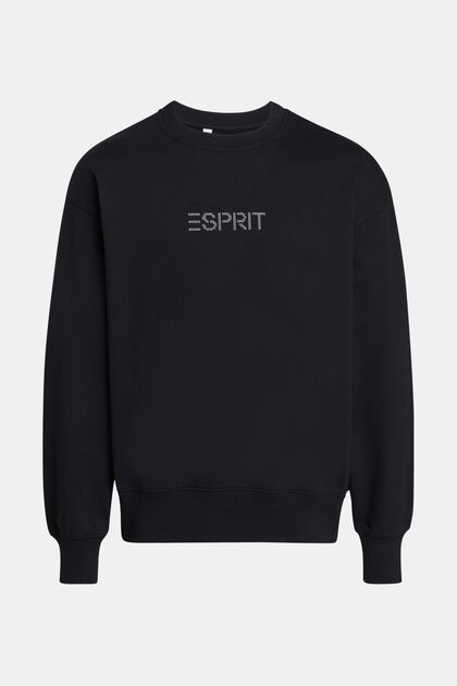 Sweatshirt met label en studs, BLACK, overview