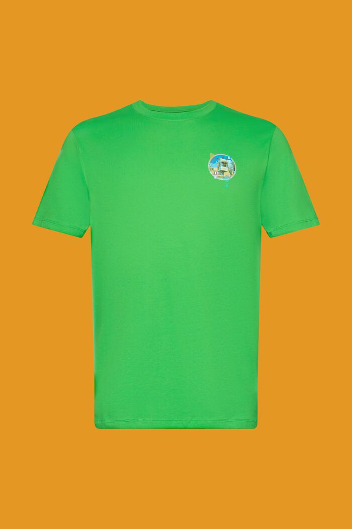 Katoenen T-shirt met slim fit en kleine borstprint, GREEN, detail image number 6