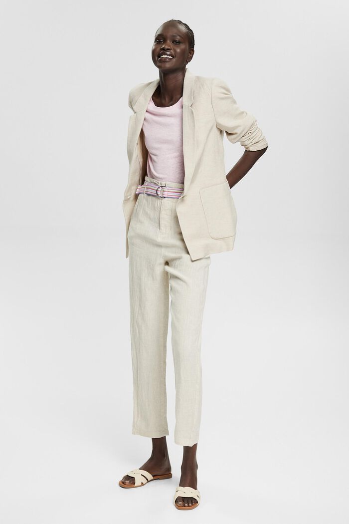 Van linnen: broek met kleurrijke ceintuur, LIGHT TAUPE, overview