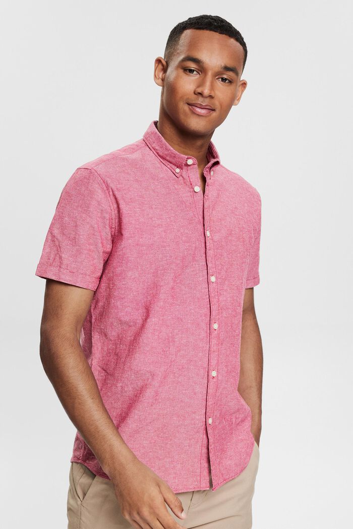 Met linnen: overhemd met buttondownkraag en korte mouwen, DARK PINK, detail image number 0