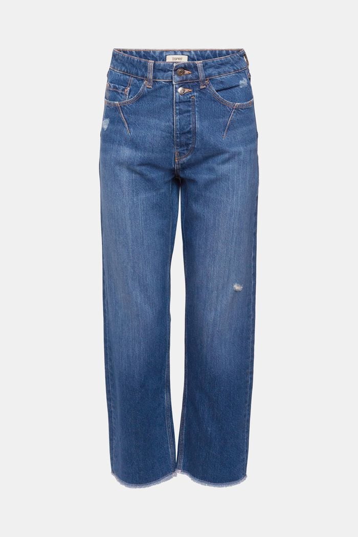 Jeans met dad fit en destroyed look, 100% katoen, BLUE MEDIUM WASHED, overview