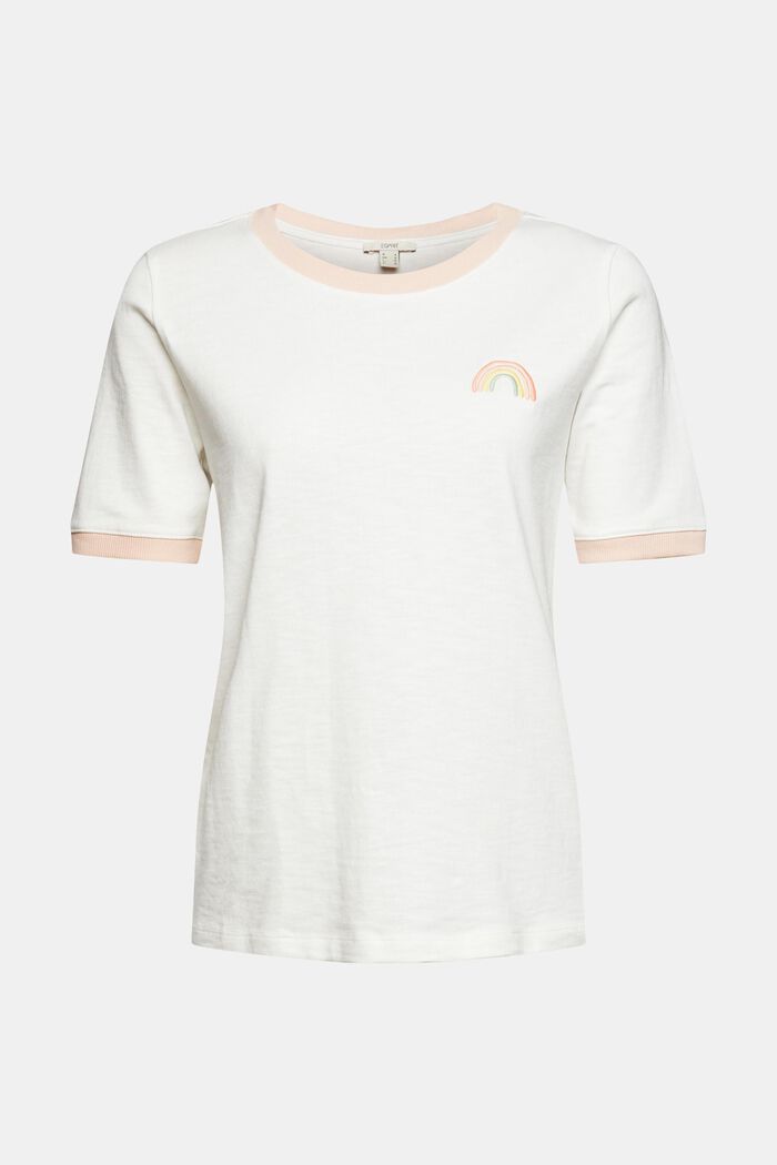T-shirt met borduursel, 100% katoen, OFF WHITE, detail image number 7