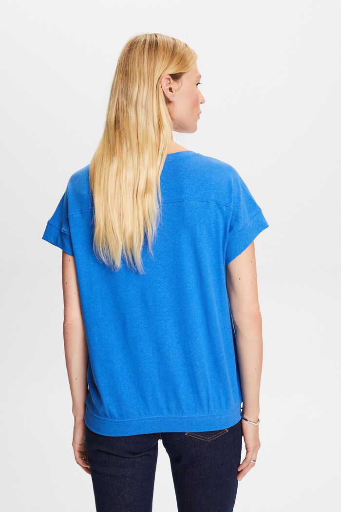 T-shirt van een mix van katoen en linnen, BRIGHT BLUE, detail image number 3
