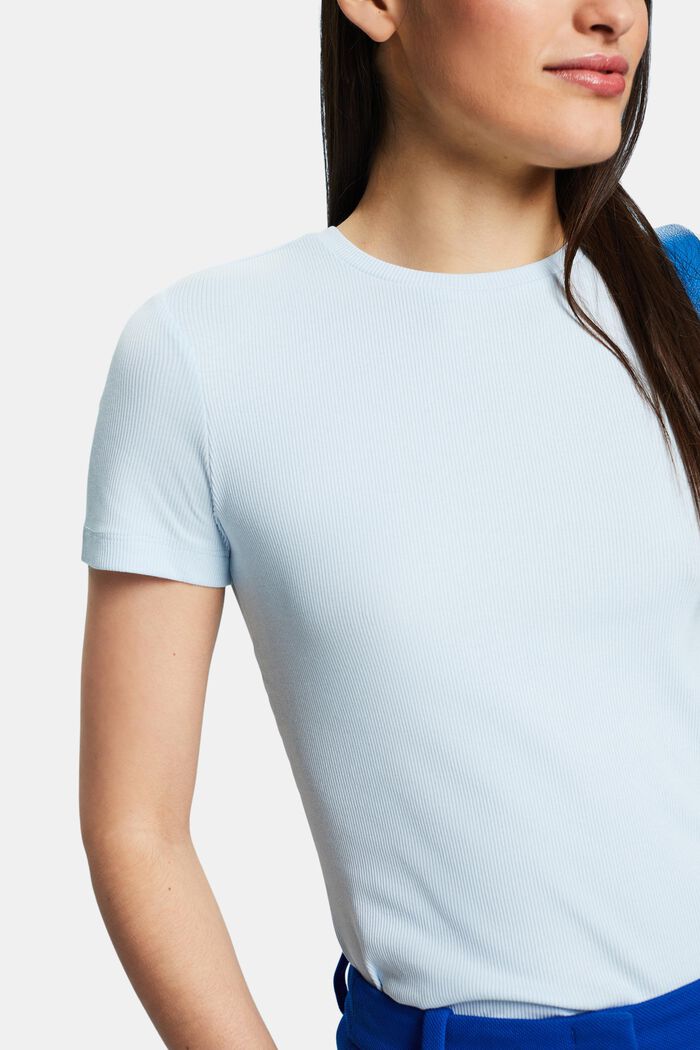 T-shirt van katoen-jersey met ronde hals, PASTEL BLUE, detail image number 2