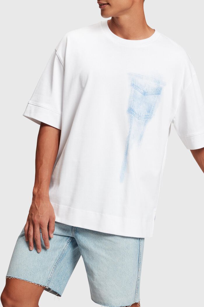T-shirt met indigo placementprint, WHITE, detail image number 0