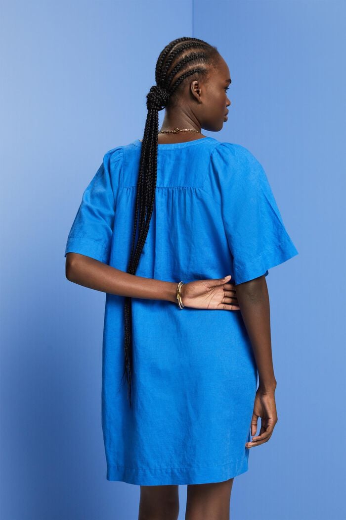 Mini-jurk, mix van katoen en linnen, BRIGHT BLUE, detail image number 3