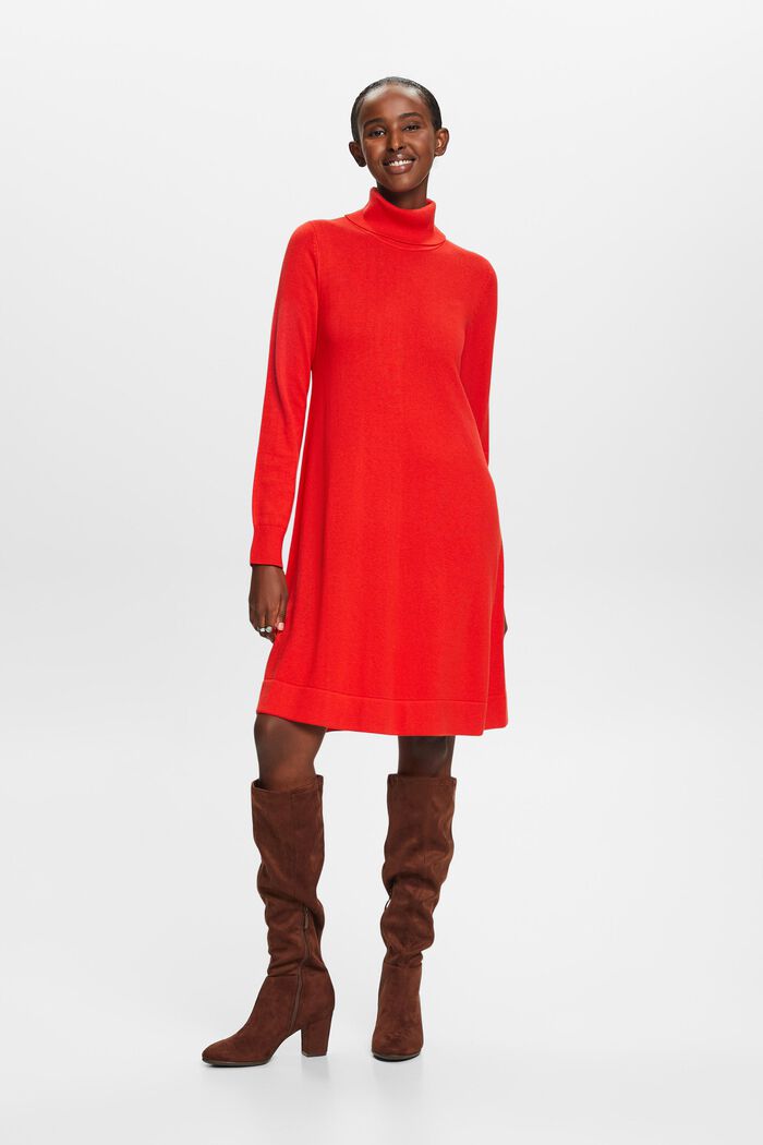 Gebreide mini-jurk met turtleneck, RED, detail image number 0