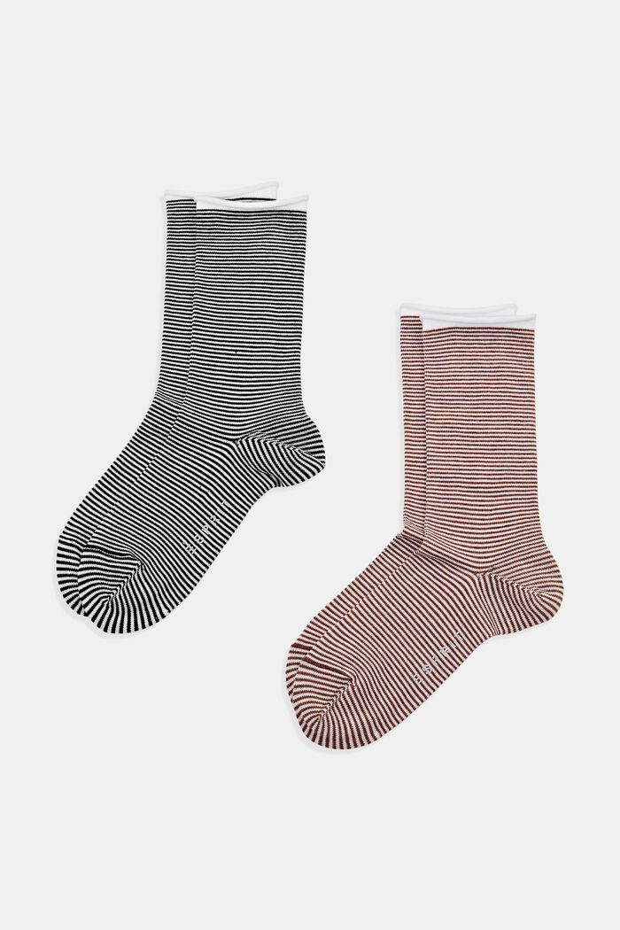 Gestreepte sokken met rolzoom, organic cotton, BLACK/RED, overview