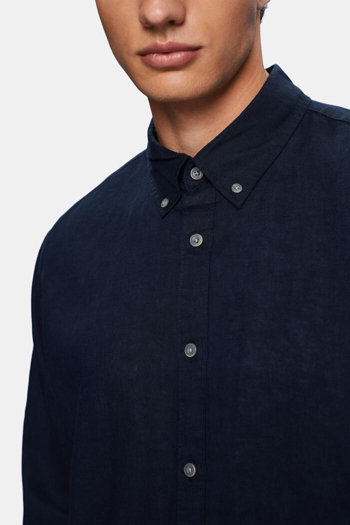 Overhemd met buttondownkraag van een mix van katoen en linnen, NAVY, detail image number 2
