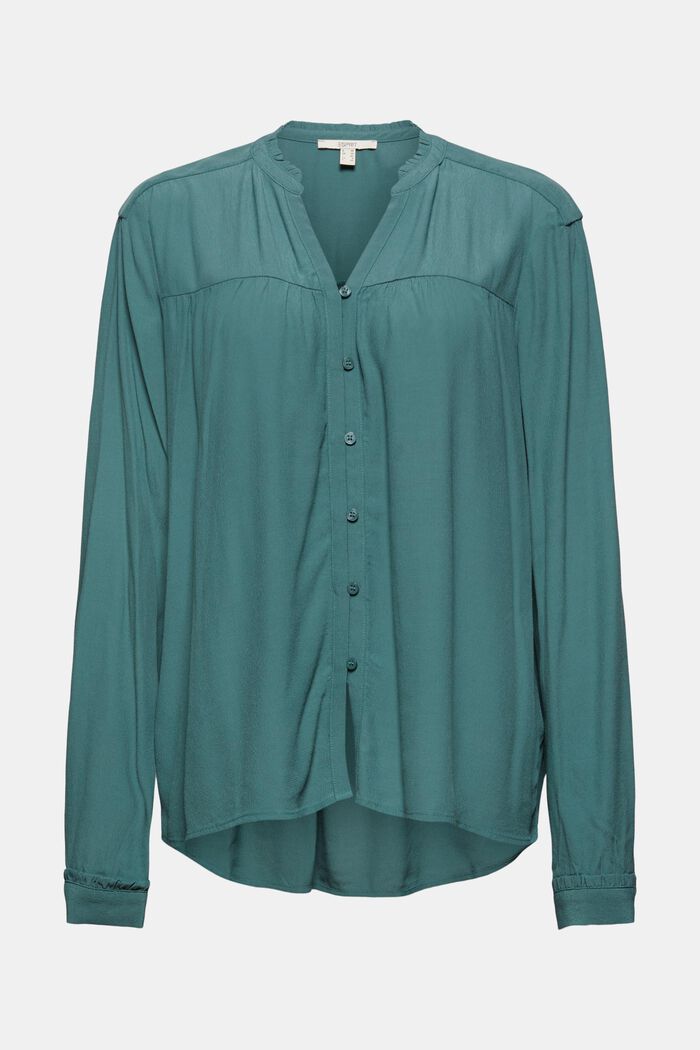 Henley blouse met ruches, LENZING™ ECOVERO™, TEAL BLUE, overview