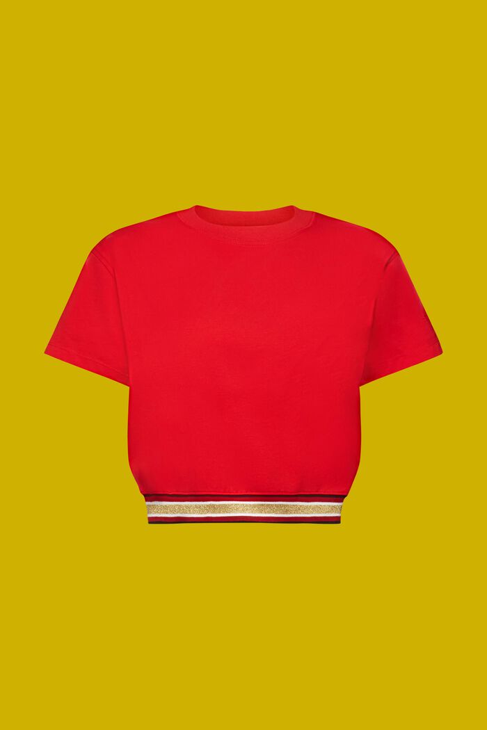 Cropped T-shirt met glitterband, RED, detail image number 6