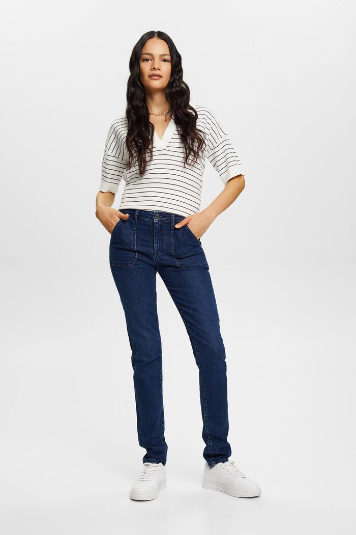 Slim fit-jeans met middelhoge taille, BLUE DARK WASHED, detail image number 5