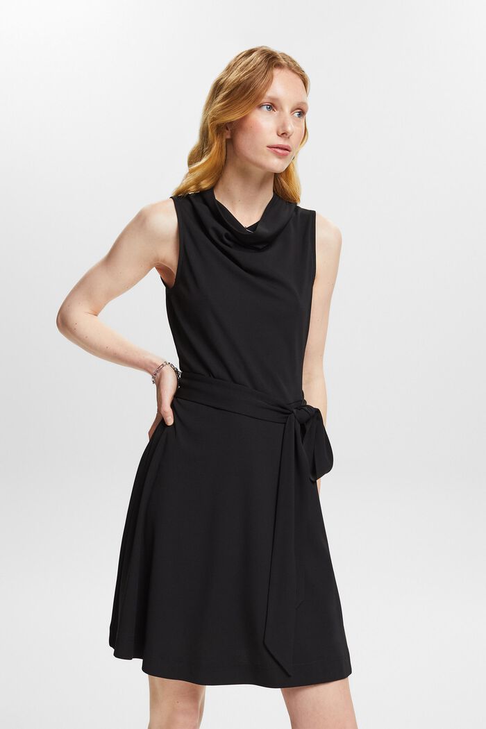 Mini-jurk met watervalkraag, BLACK, detail image number 4