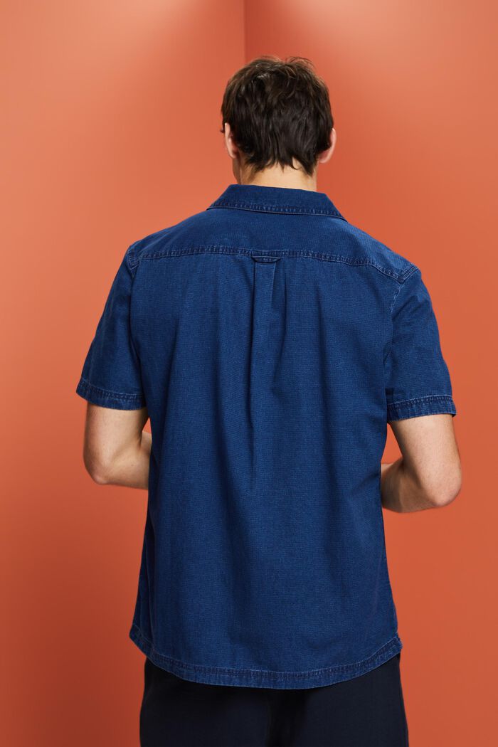 Denim overhemd met korte mouwen, 100% katoen, BLUE DARK WASHED, detail image number 3
