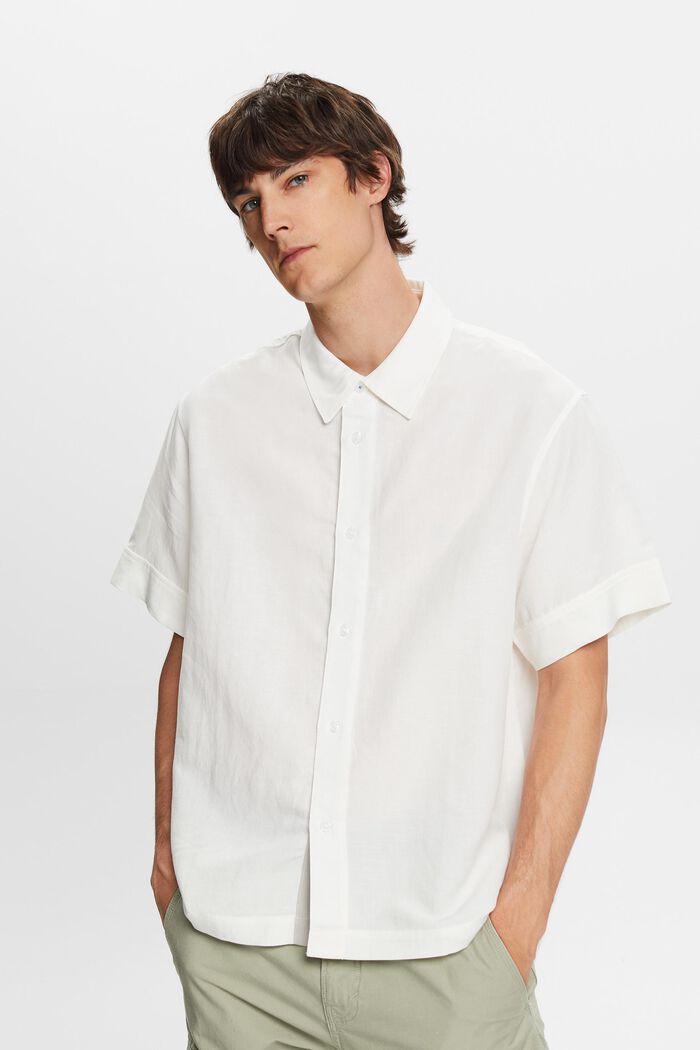 Shirt met korte mouwen, linnenmix, WHITE, detail image number 0