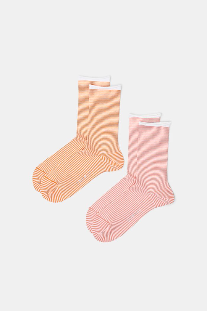Gestreepte sokken met opgerolde manchetten, organic cotton, ORANGE/RED, detail image number 0