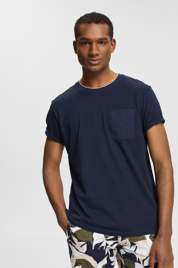 Met linnen: jersey T-shirt met borstzak, NAVY, detail image number 0