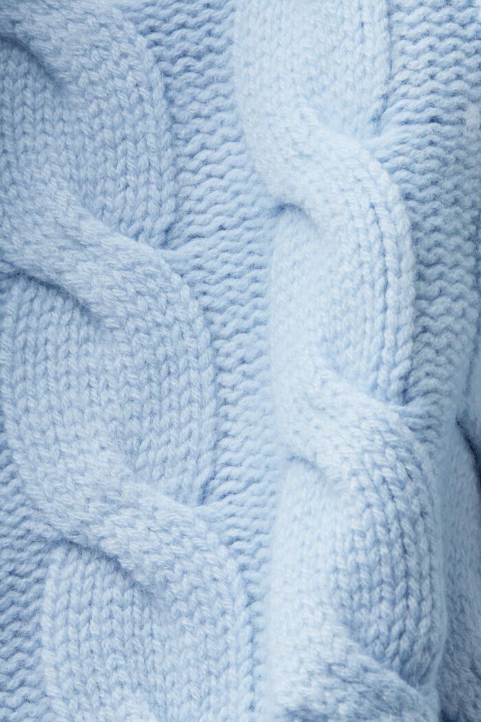 Wollen trui met sjaalkraag en kabelpatroon, LIGHT BLUE LAVENDER, detail image number 6