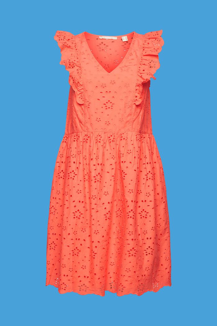 Kanten jurk van katoen, CORAL ORANGE, detail image number 6