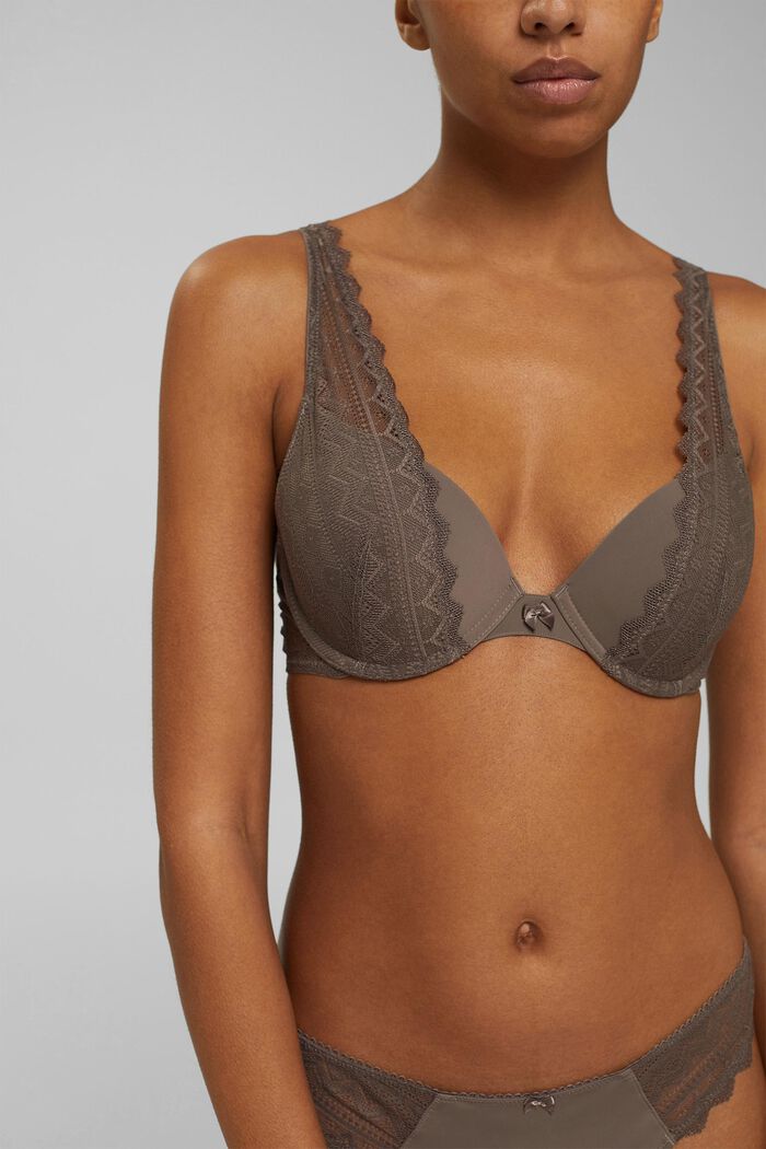 Gerecycled: push-up-bh met kant, TAUPE, overview