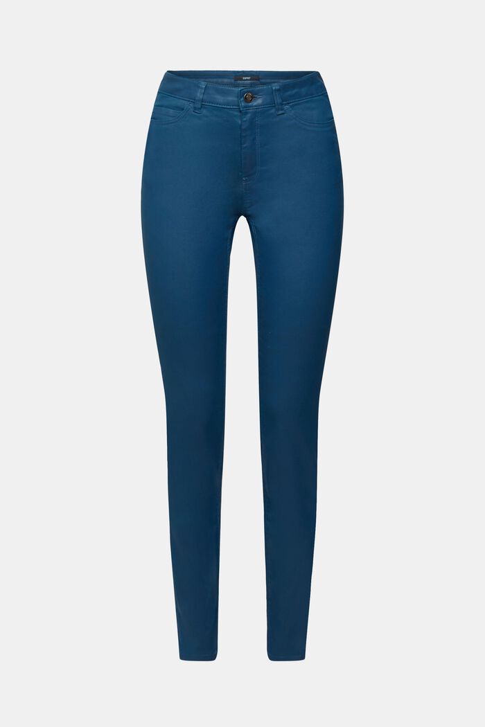High-rise slim fit broek van imitatieleer, PETROL BLUE, detail image number 6