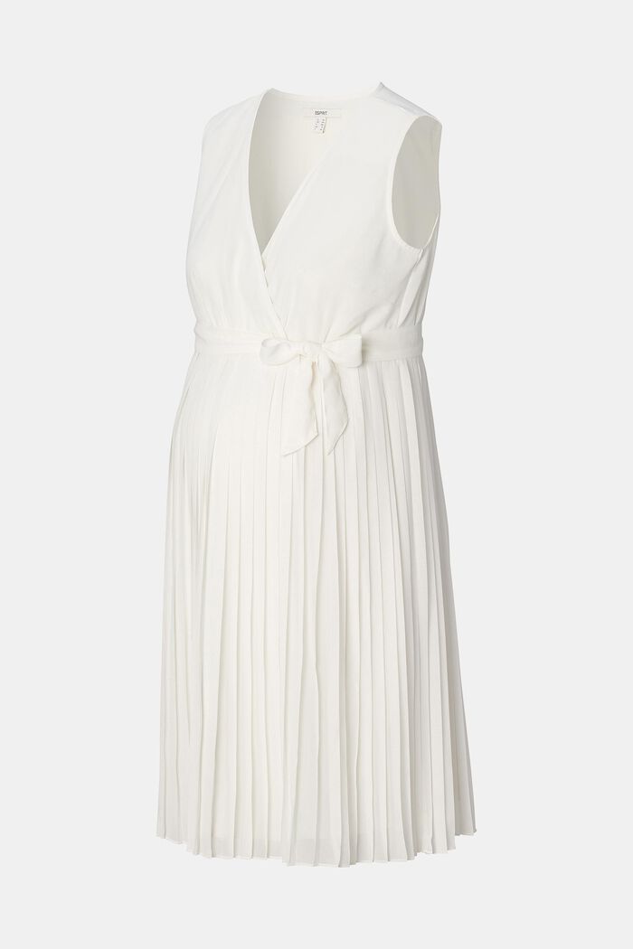 Geplisseerde jurk met strikceintuur, OFF WHITE, detail image number 2
