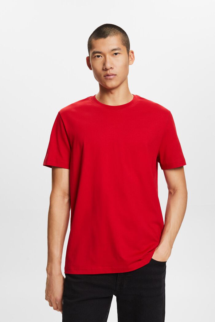 T-shirt van pima katoen-jersey met ronde hals, DARK RED, detail image number 0