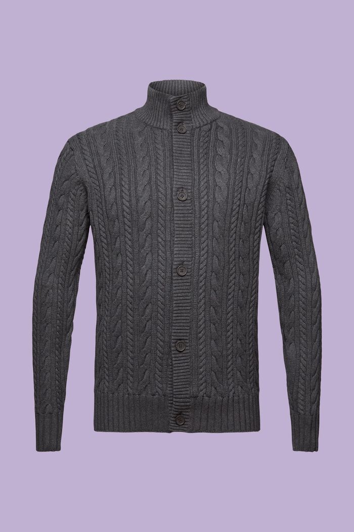 Kabelgebreid vest van organic cotton, ANTHRACITE, detail image number 6