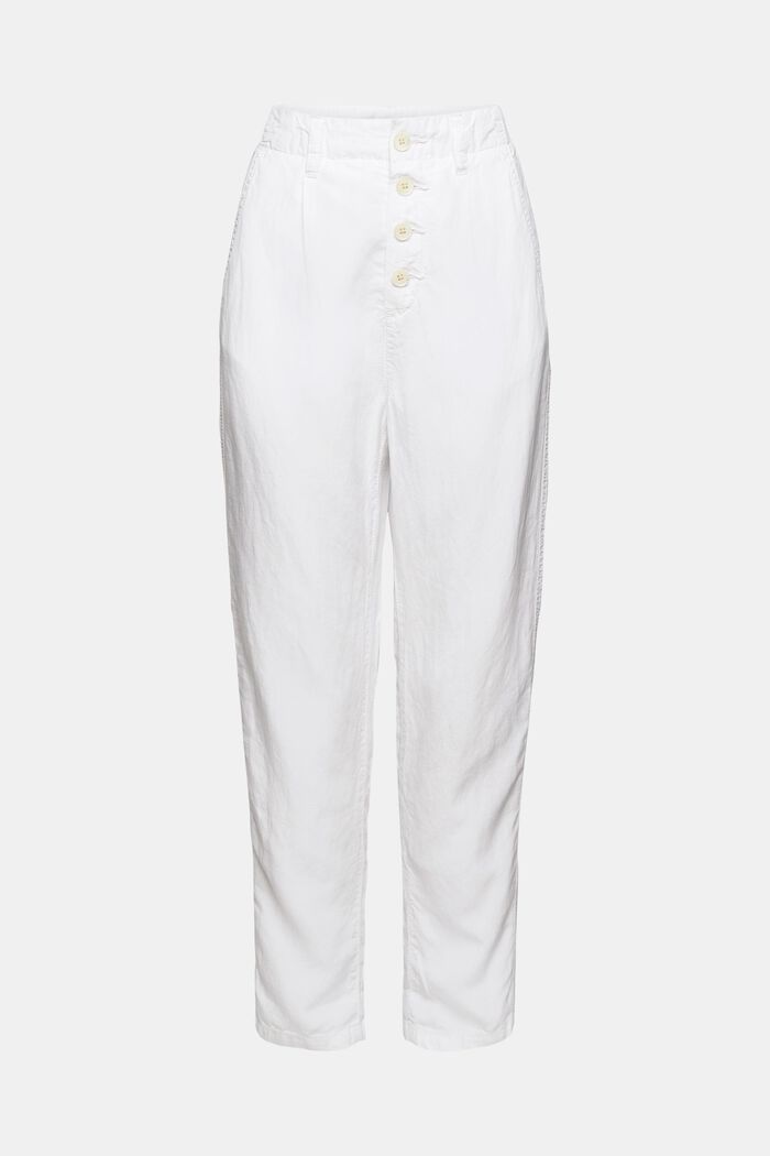 Met linnen: broek met knoopsluiting, WHITE, overview