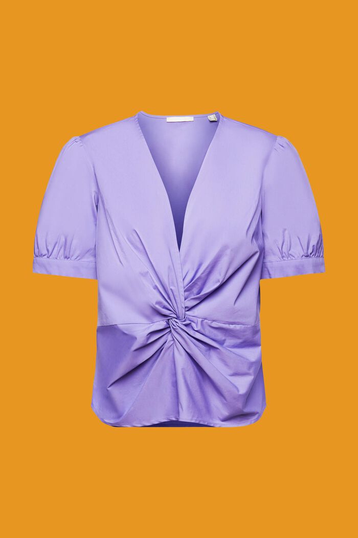 Katoenen blouse met V-hals en gerimpeld detail, PURPLE, detail image number 5