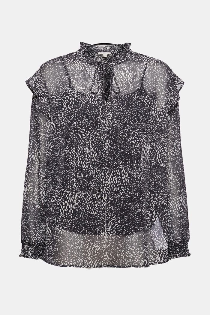 Chiffon blouse met print en volants, BLACK, overview