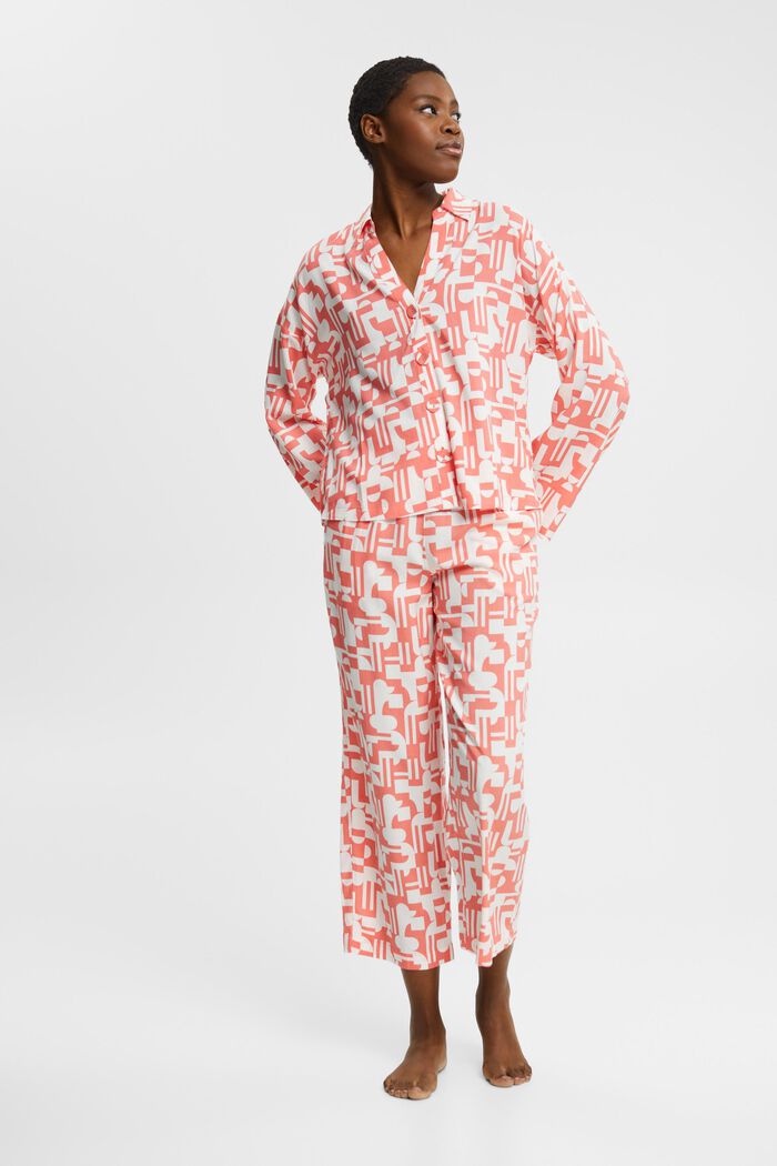 Pyjama met print van LENZING™ ECOVERO™ viscose, CORAL, detail image number 0